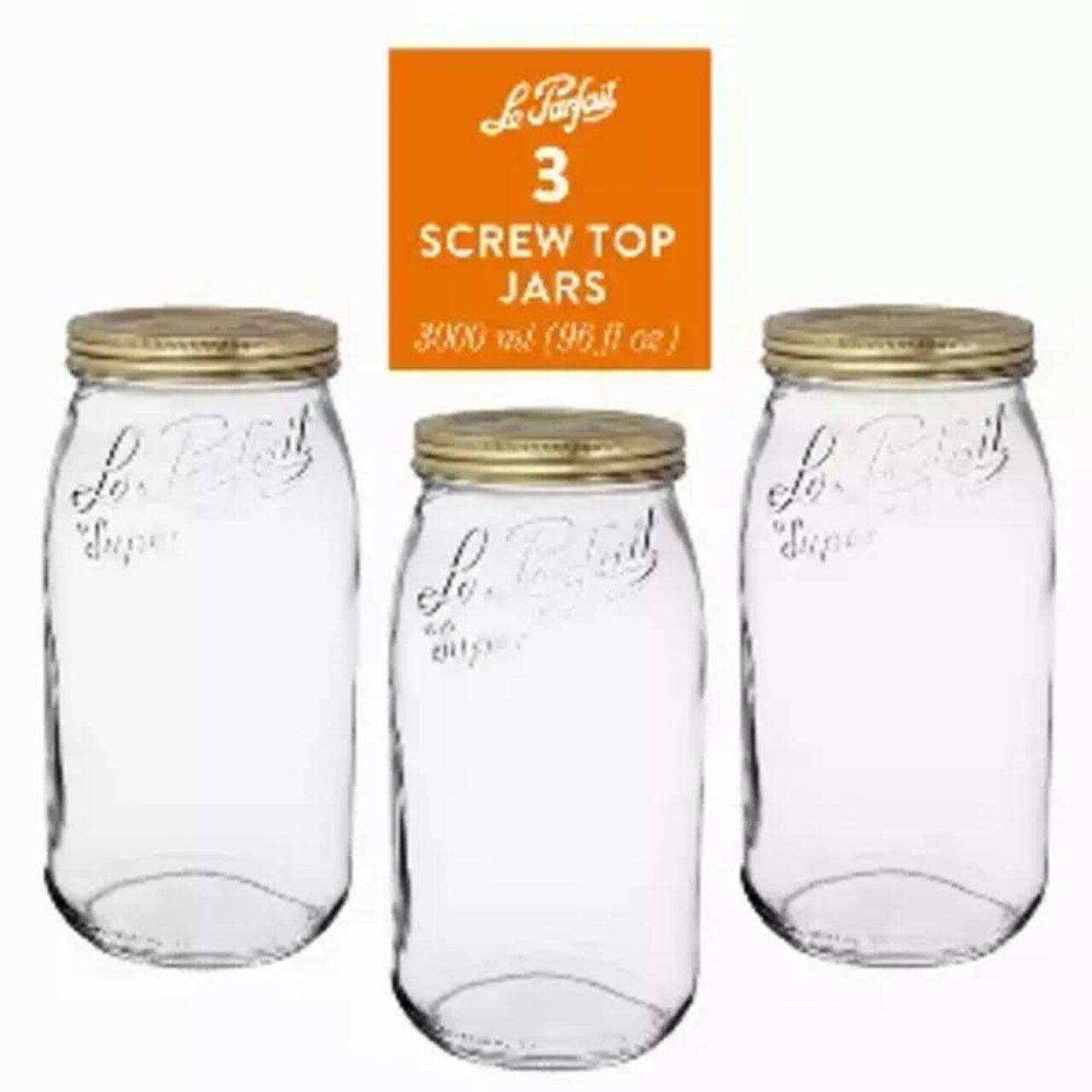 Le Parfait - Clear - Versatile Glass Jars for Preserving, Storage and Décor - 3 Piece